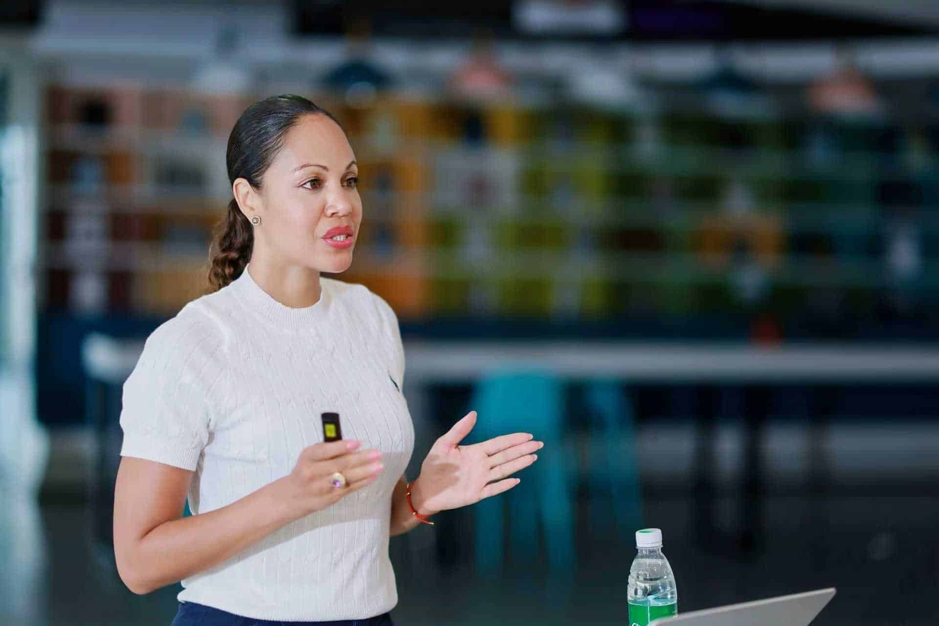 founder and ceo francine carron speaking at a conference